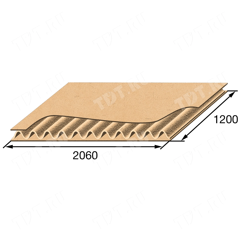 Лист гофрокартона Т24, 1200*2060 мм, волна по стороне 1200 мм