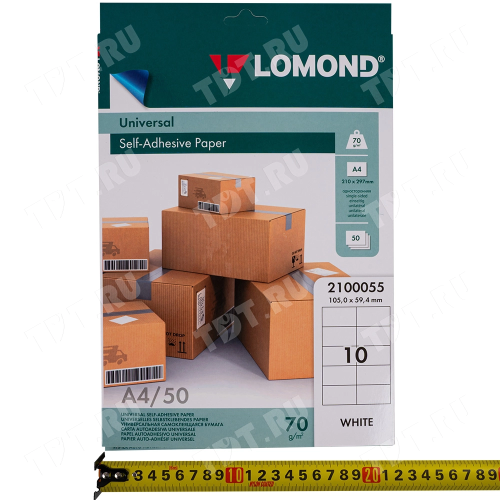 Белая самоклеящаяся бумага Lomond, 50 листов, А4, 10 этикеток, 105*59.4 мм