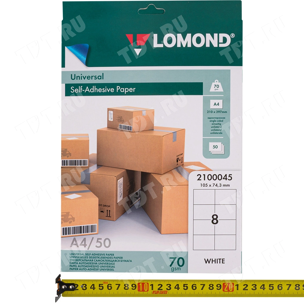 Самоклеящаяся бумага Lomond белая, 50 листов, А4, 8 этикеток, 105*74.3 мм