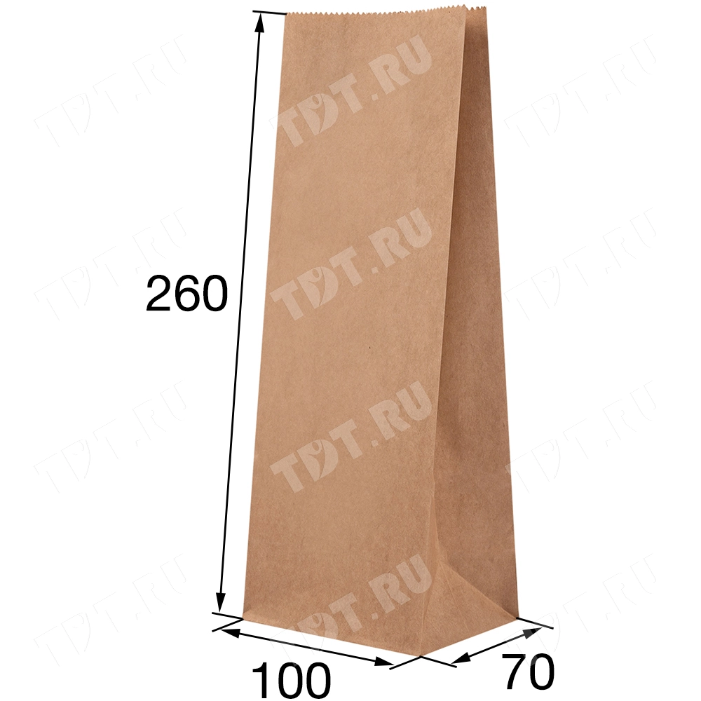 Крафт пакет без ручек, 70 г/м², 10*7*26 см