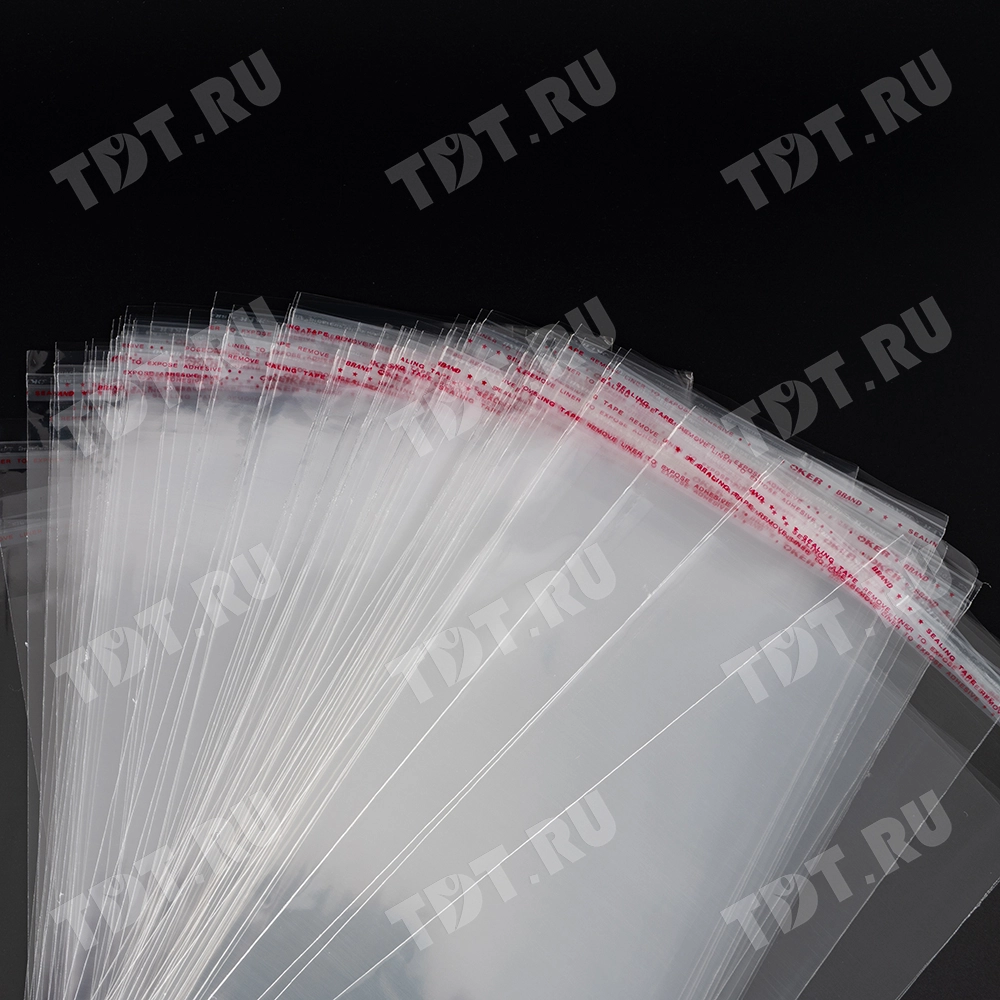 Прозрачный БОПП пакет с клеевым клапаном, 27*12 см, 100 шт.