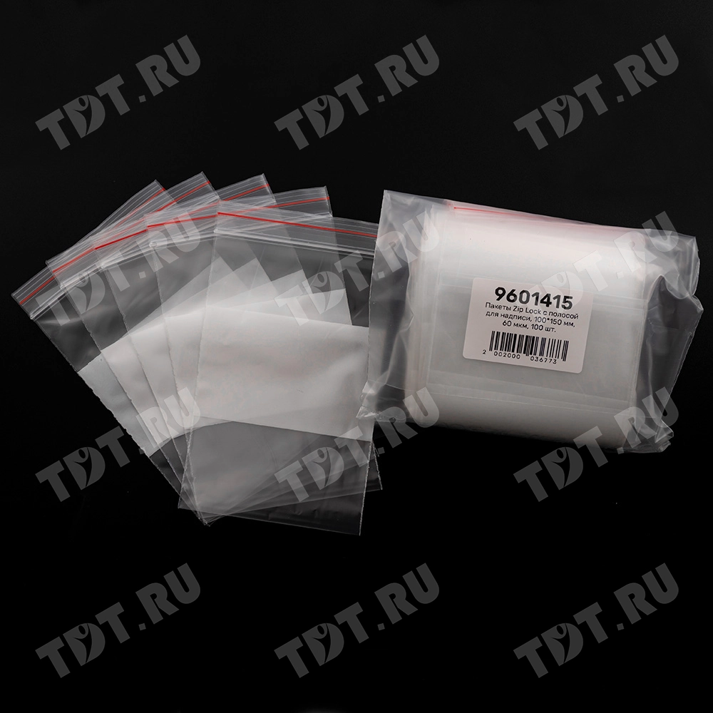 Пакет Zip Lock с полосой для надписи, прозрачный, 100*150 мм, 60 мкм, 100 шт.
