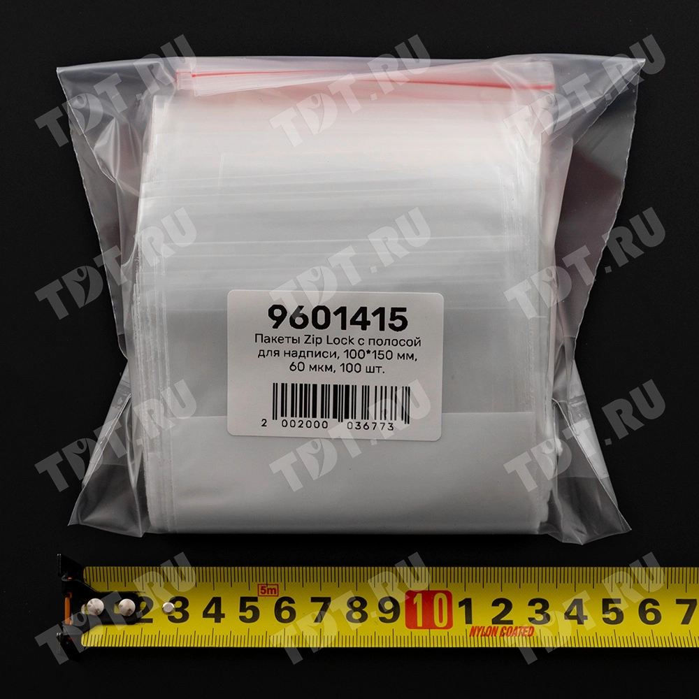 Пакет Zip Lock с полосой для надписи, прозрачный, 100*150 мм, 60 мкм, 100 шт.