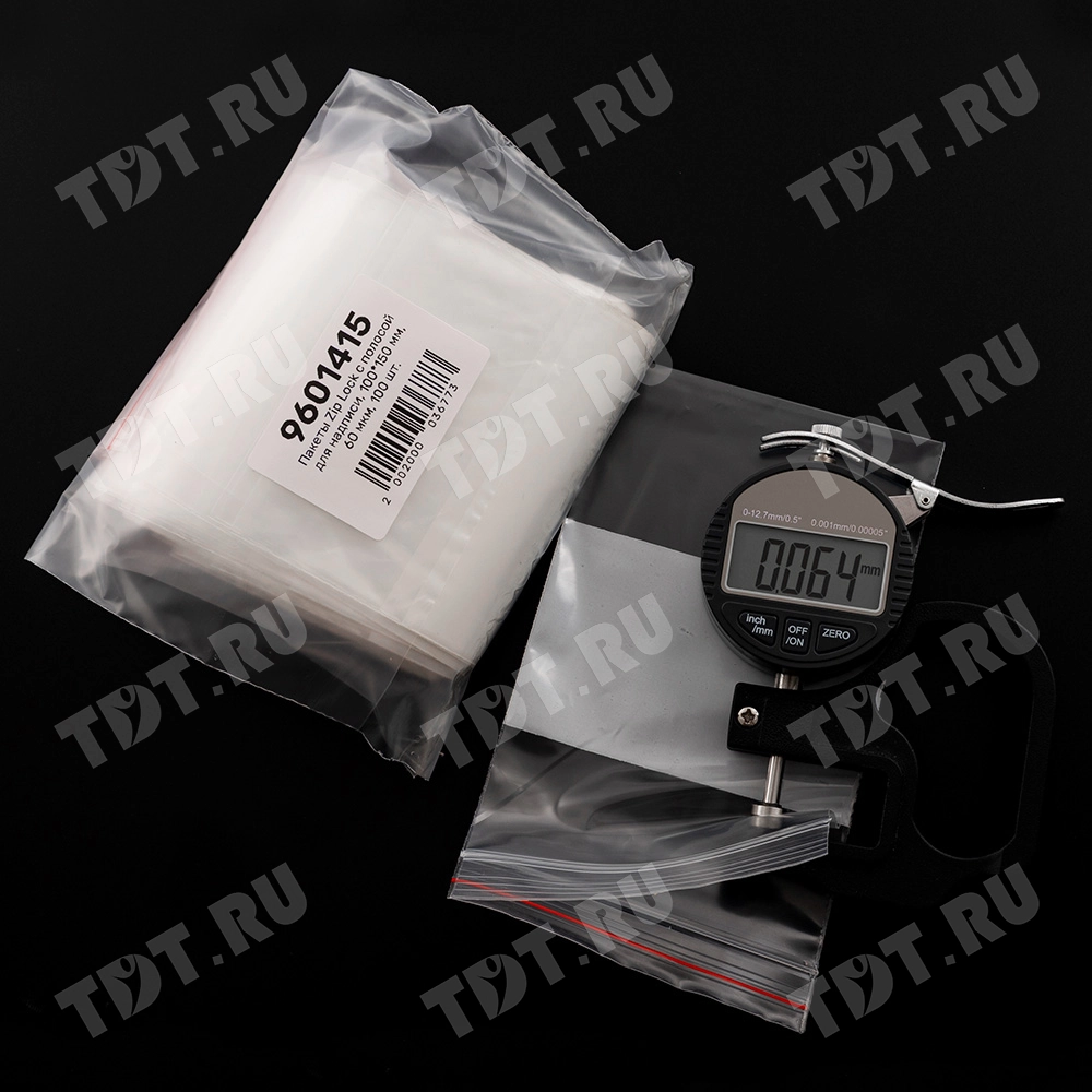 Пакет Zip Lock с полосой для надписи, прозрачный, 100*150 мм, 60 мкм, 100 шт.
