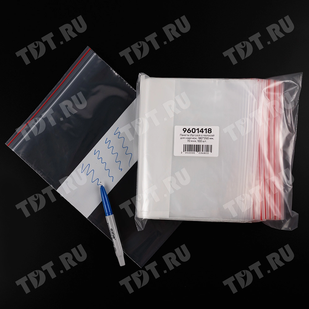 Пакет Zip Lock с полосой для надписи, прозрачный, 180*250 мм, 70 мкм, 100 шт.