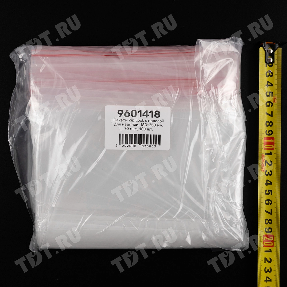 Пакет Zip Lock с полосой для надписи, прозрачный, 180*250 мм, 70 мкм, 100 шт.