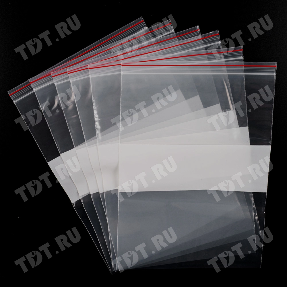 Пакет Zip Lock с полосой для надписи, прозрачный, 180*250 мм, 70 мкм, 100 шт.