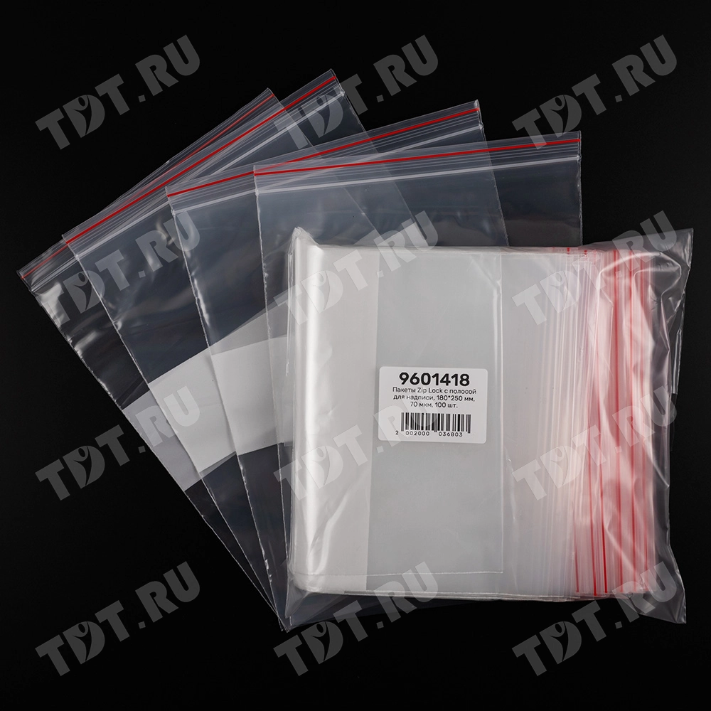 Пакет Zip Lock с полосой для надписи, прозрачный, 180*250 мм, 70 мкм, 100 шт.