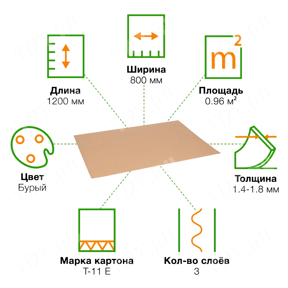 Лист микрогофрокартона T11, бурый/бурый, 1200*800 мм