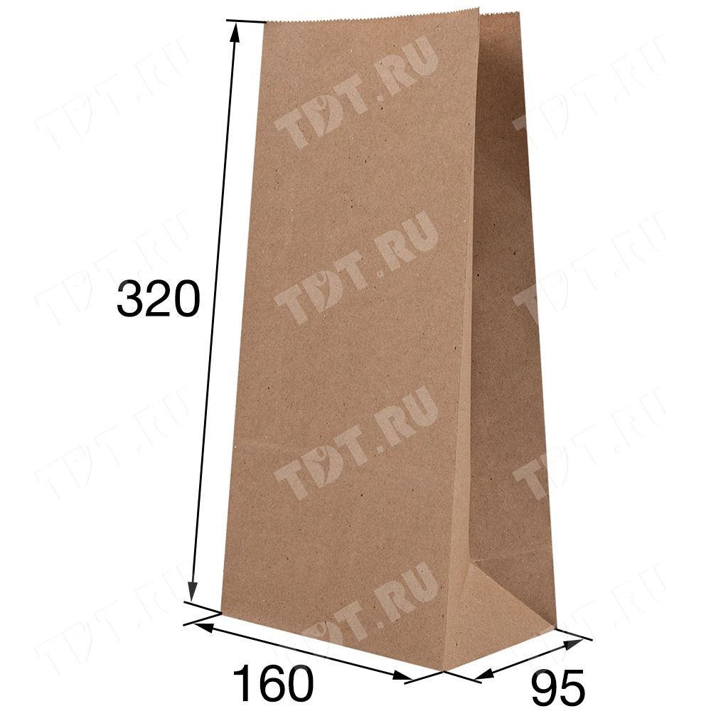 Крафт пакет без ручек, 70 г/м², 16*9.5*32 см