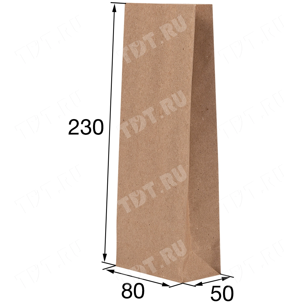 Крафт пакет без ручек, 70 г/м², 8*5*23 см