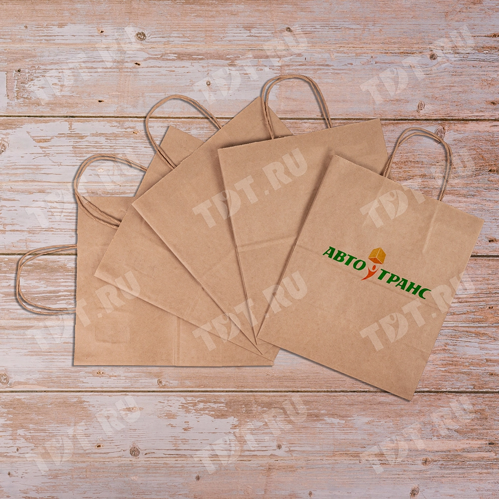 Крафт пакет с крученой ручкой, 70 г/м², 24*14*28 см