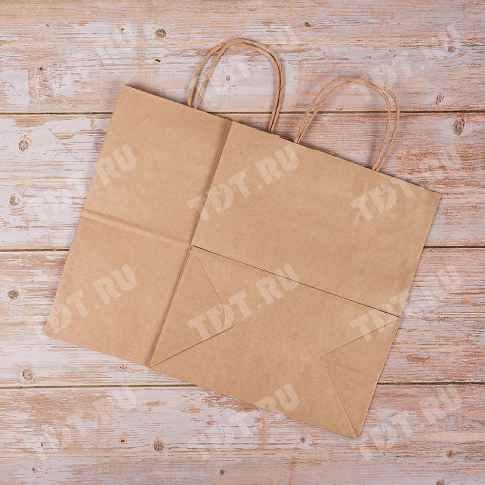 Крафт пакет с крученой ручкой, 70 г/м², 24*14*28 см