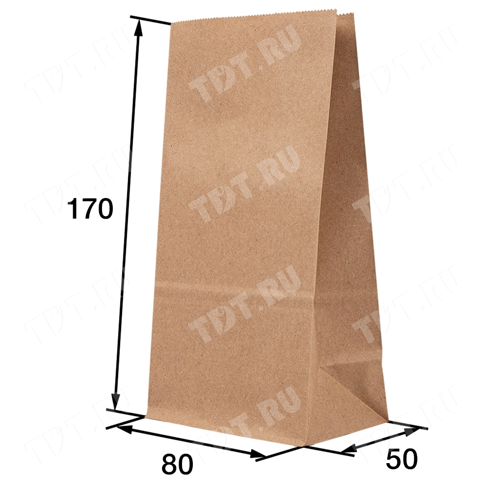 Крафт пакет без ручек, 70 г/м², 8*5*17 см