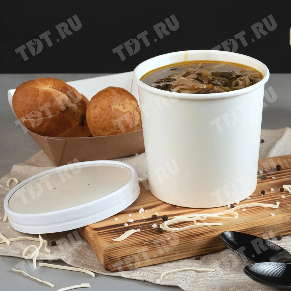 Супница с бумажной крышкой, белая, 760 мл, 25 шт.