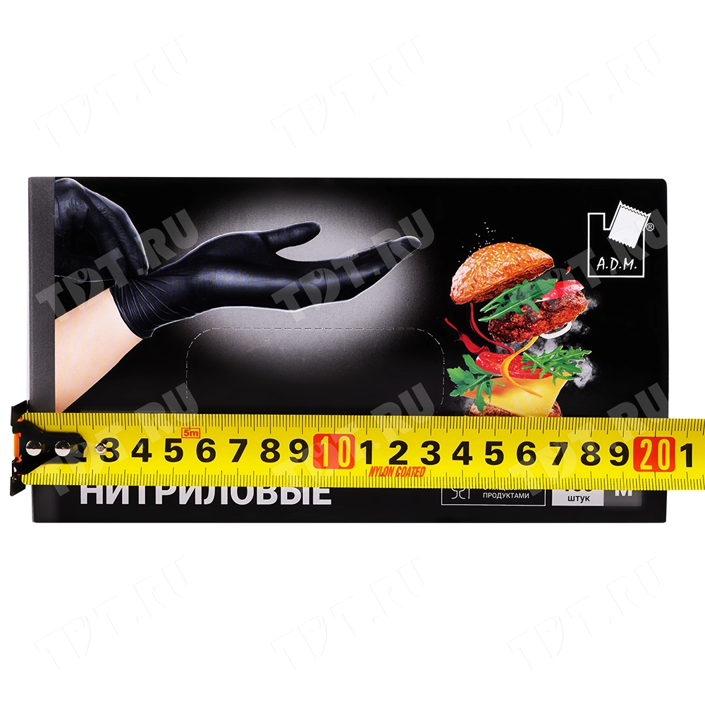 Перчатки нитриловые A.D.M., черные, размер M, 100 шт./уп.