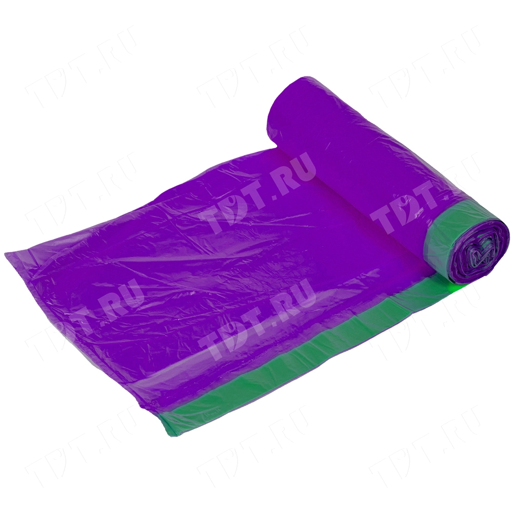 Мешки для мусора ПНД Komfi 60 литров с завязками, 58*68 см, фиолетовые, 20 шт./рулон