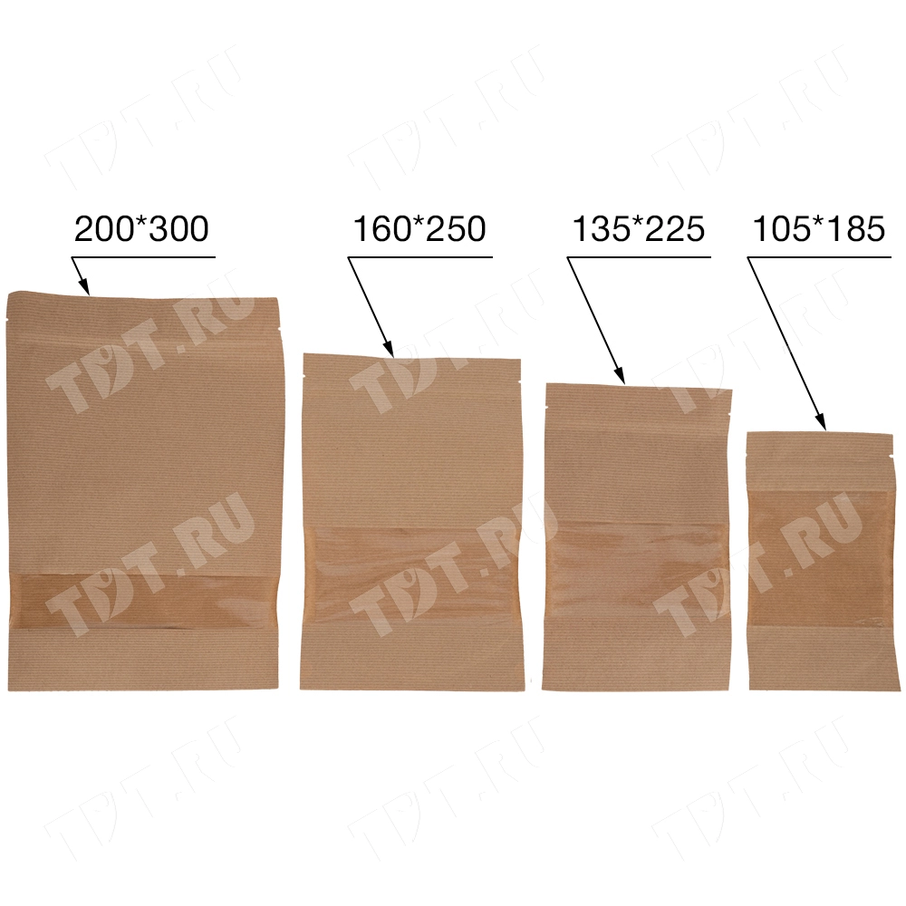 Крафт дой-пак с zip lock, прямоугольное окно 10 см, 10.5*6*18.5 см, 50 шт.