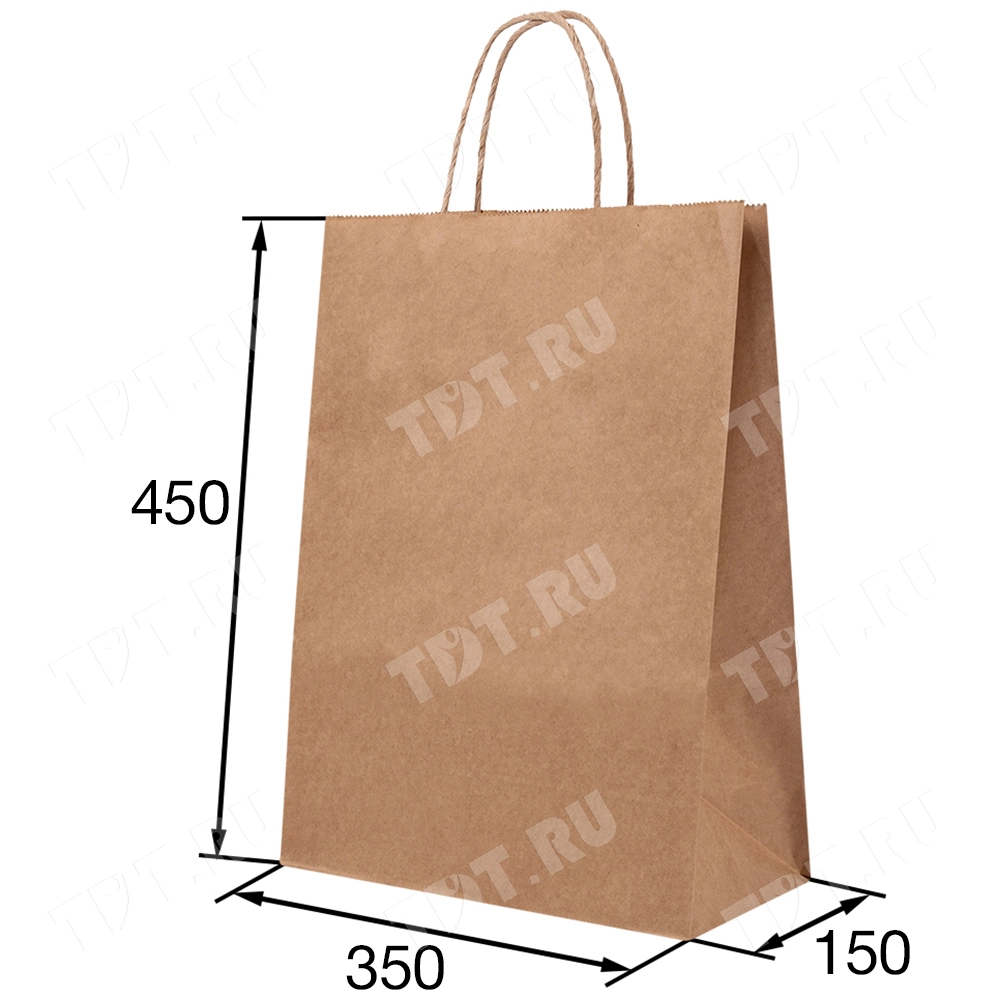 Крафт пакет с крученой ручкой, 78 г/м², 35*15*45 см