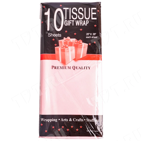 Бумага тишью упаковочная, светло-розовая, 50*66 см, 20 г/м², 10 листов