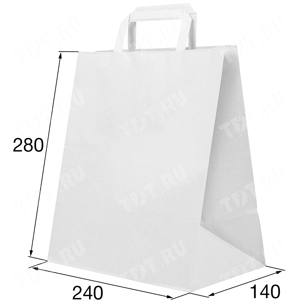 Белый пакет с плоской ручкой, 80 г/м², 24*14*28 см