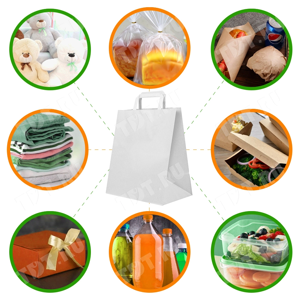 Белый пакет с плоской ручкой, 80 г/м², 24*14*28 см