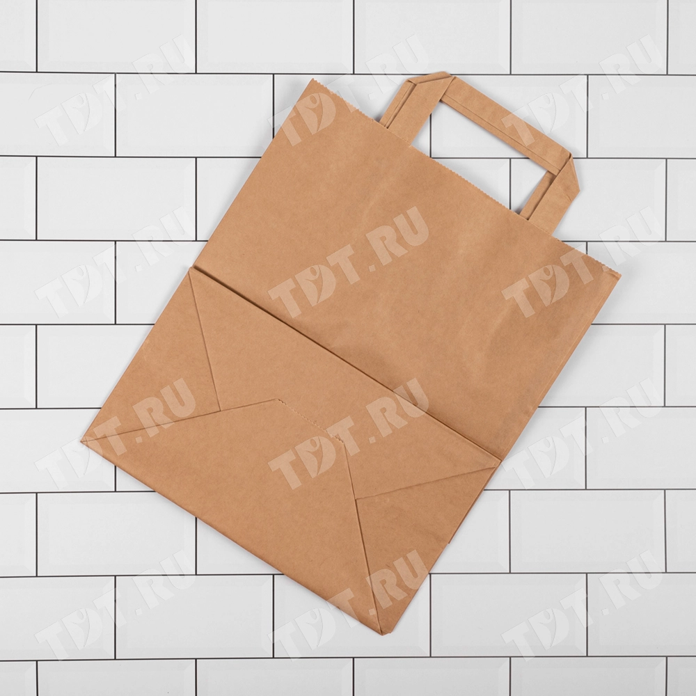 Бурый пакет с плоской ручкой, 70 г/м², 28*15*32 см