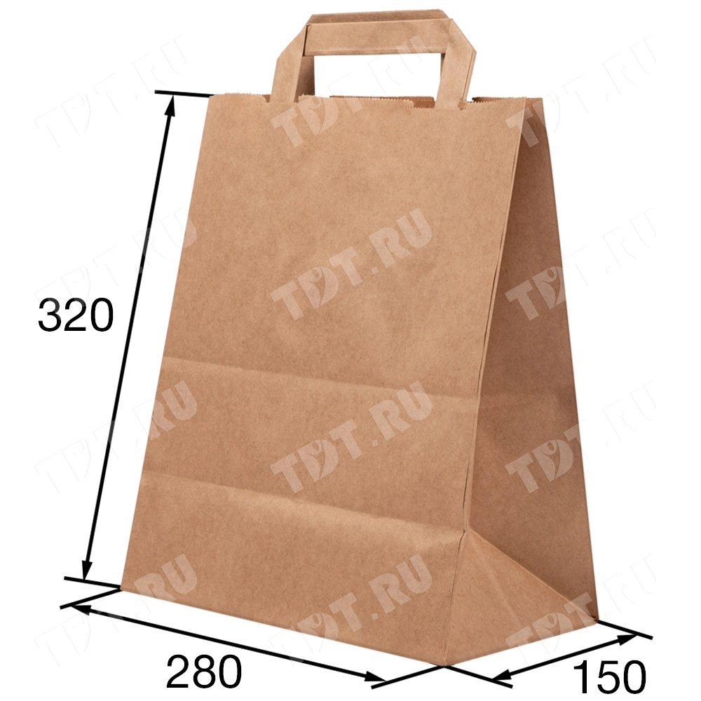 Бурый пакет с плоской ручкой, 70 г/м², 28*15*32 см