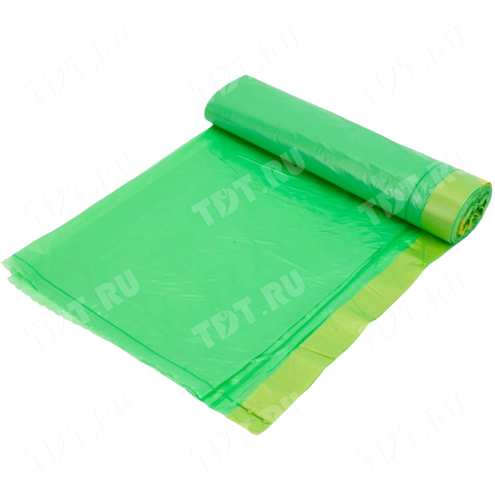 Мешки для мусора ПВД «Василёк» 90 литров с завязками, 65*90 см, зелёные, 10 шт./рулон