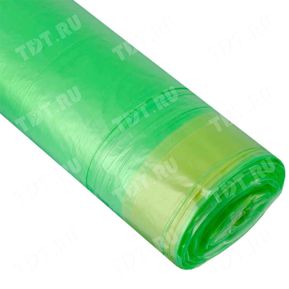 Мешки для мусора ПВД «Василёк» 90 литров с завязками, 65*90 см, зелёные, 10 шт./рулон