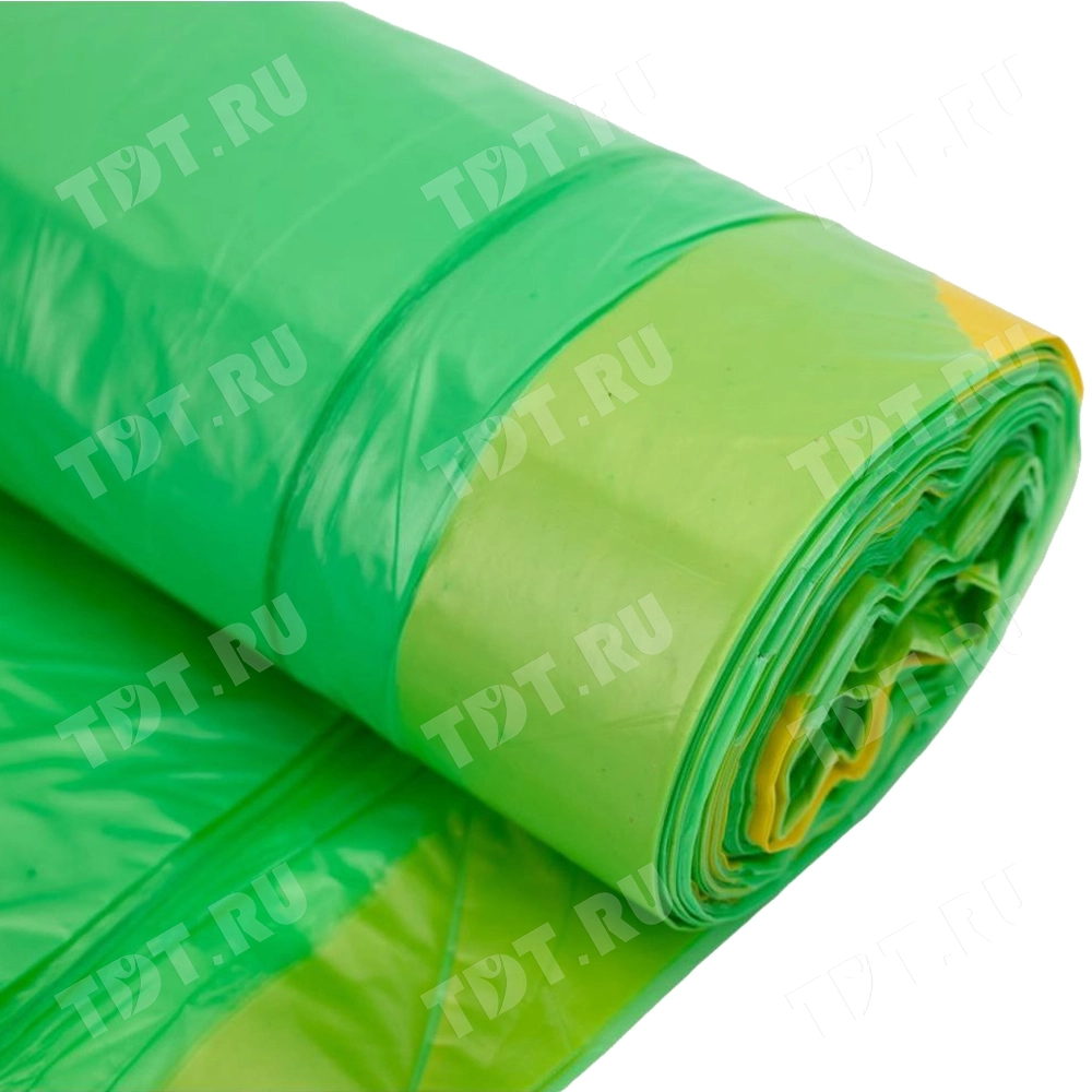 Мешки для мусора ПВД «Василёк» 90 литров с завязками, 65*90 см, зелёные, 10 шт./рулон