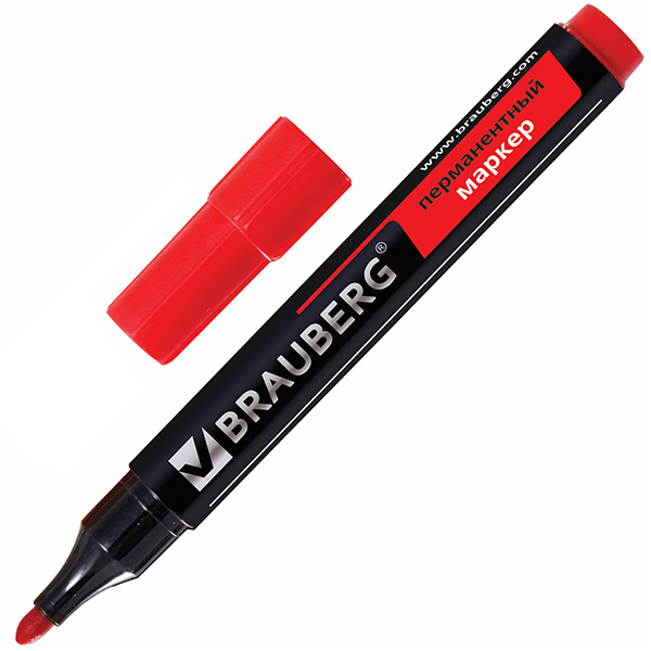 Маркер перманентный BRAUBERG, красный, 3 мм Маркер перманентный BRAUBERG, красный, 3 мм