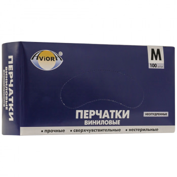 Перчатки виниловые Aviora, бело-прозрачные, размер M, 100 шт./уп.