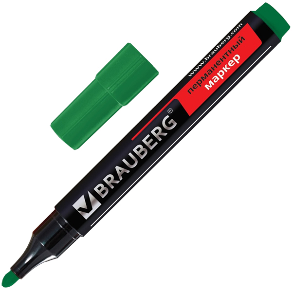 Маркер перманентный BRAUBERG, зелёный, 3 мм Маркер перманентный BRAUBERG, зелёный, 3 мм