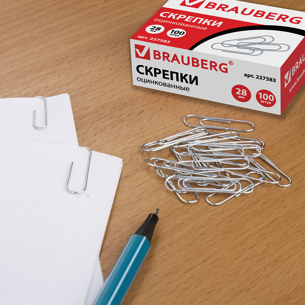 Скрепки BRAUBERG, 28 мм, оцинкованные, 100 шт./уп. Скрепки BRAUBERG, 28 мм, оцинкованные, 100 шт./уп.