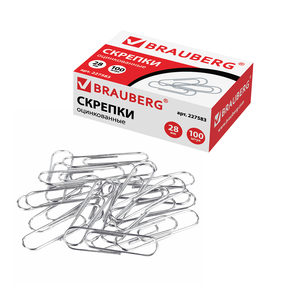 Скрепки BRAUBERG, 28 мм, оцинкованные, 100 шт./уп. Скрепки BRAUBERG, 28 мм, оцинкованные, 100 шт./уп.