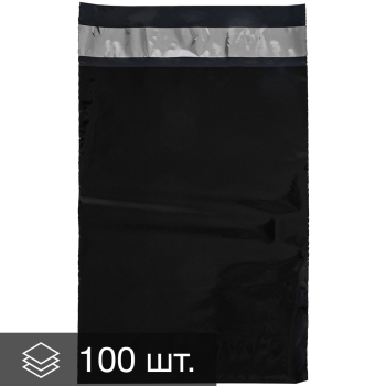 Курьер-пакет чёрный, без кармана, 190*240+40 мм, 50 мкм, 100 шт.