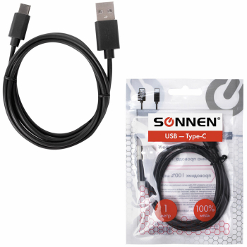 Кабель USB 2.0-Type-C, 1 м, SONNEN, медь, для передачи данных и зарядки Кабель USB 2.0-Type-C, 1 м, SONNEN, медь, для передачи данных и зарядки