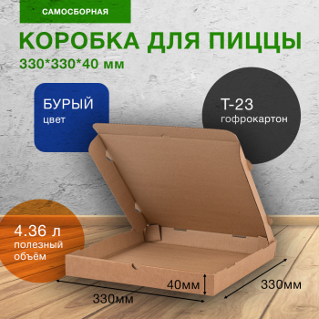 Коробка для пиццы, бурая, 330*330*40 мм Коробка для пиццы, бурая, 330*330*40 мм