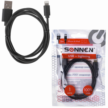 Кабель USB 2.0-Lightning, 1 м, SONNEN, медь, для передачи данных и зарядки iPhone/iPad Кабель USB 2.0-Lightning, 1 м, SONNEN, медь, для передачи данных и зарядки iPhone/iPad