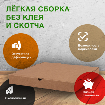 Коробка для пиццы, бурая, 330*330*40 мм Коробка для пиццы, бурая, 330*330*40 мм