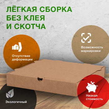 Коробка для пиццы, бурая, 250*250*40 мм Коробка для пиццы, бурая, 250*250*40 мм