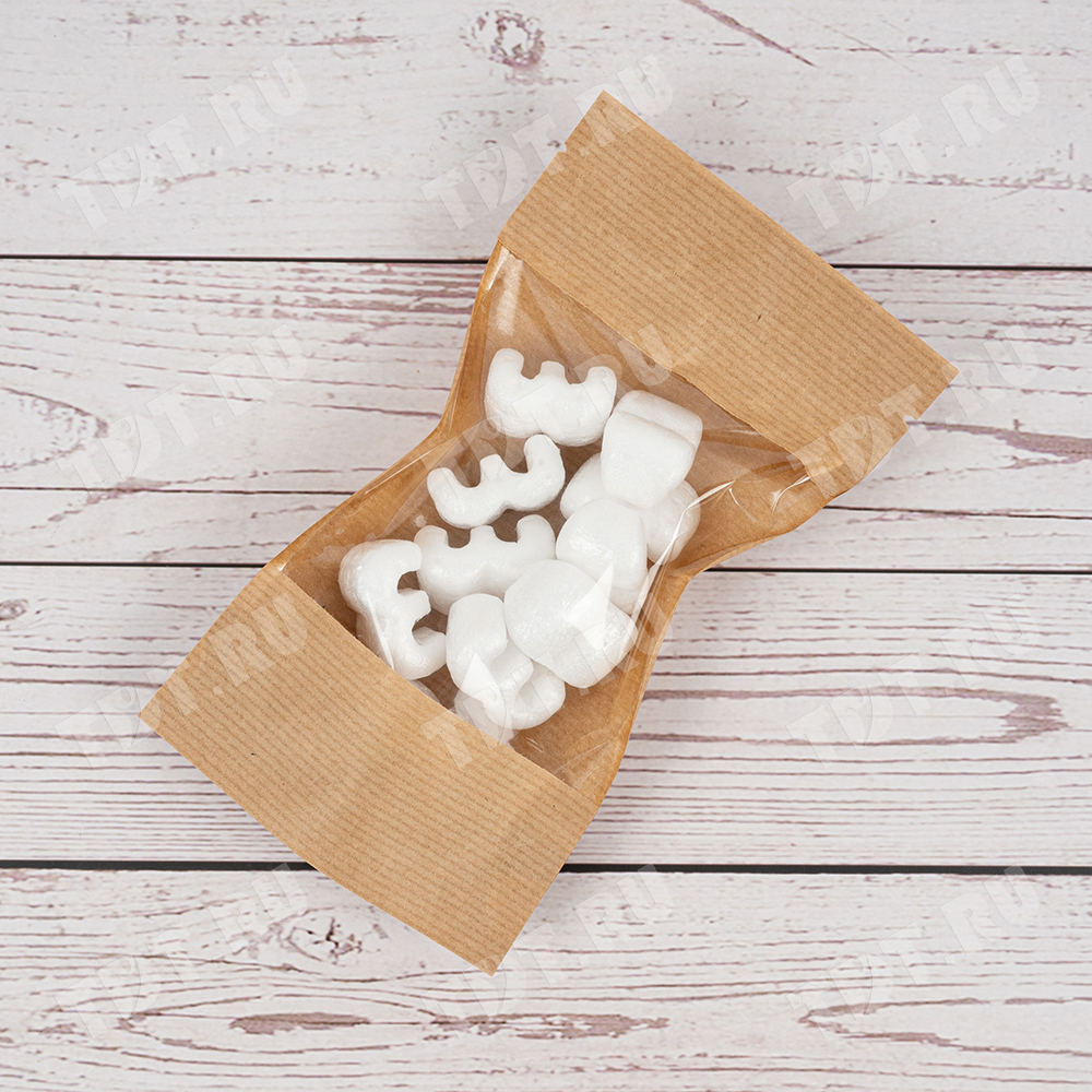 Крафт дой-пак с zip lock, прямоугольное окно 10 см, 12*6*18.5 см, 50 шт.