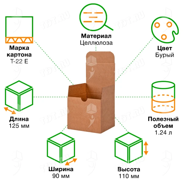 Самосборный короб №241, бурый, складное дно, 125*90*110 мм, Т-22 Е