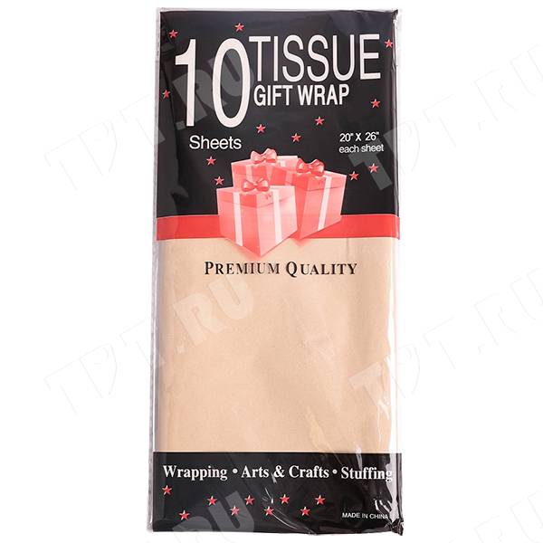 Бумага тишью упаковочная, натуральная, 50*66 см, 20 г/м², 10 листов