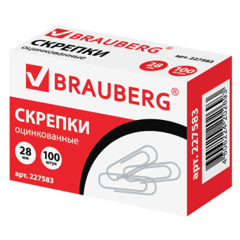 Скрепки BRAUBERG, 28 мм, оцинкованные, 100 шт./уп. Скрепки BRAUBERG, 28 мм, оцинкованные, 100 шт./уп.