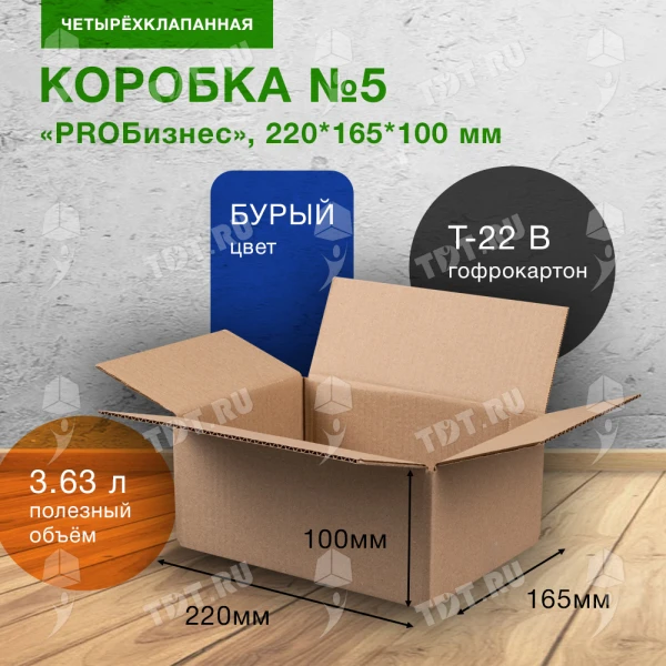 Короб «PROБизнес» №5, 220*165*100 мм, T-22 В, 100% вторсырье
