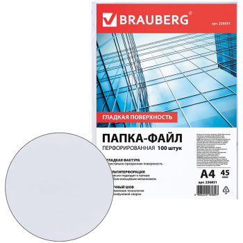 Перфорированные папки-файлы BRAUBERG «Standart», А4, 100шт./уп.